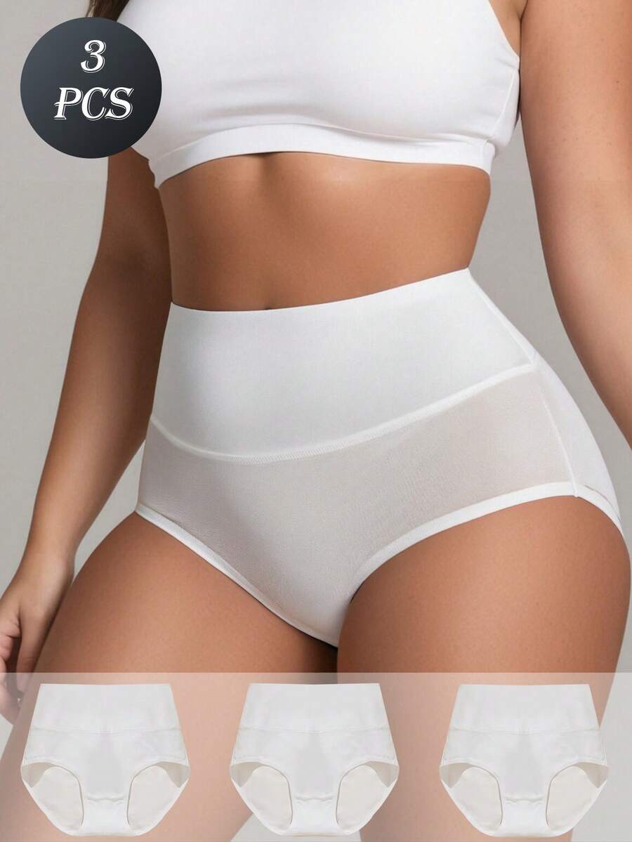 Set de 3 bragas de alta cintura de algodón moldeadoras para mujer - Blanco - Ver 1