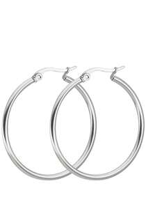 1 Cặp bông tai vòng tròn cổ điển bằng thép không gỉ, bông tai tròn lớn phóng đại không gây dị ứng không phai màu màu bạc và vàng dành cho phụ nữ - Bạc - Xem 10
