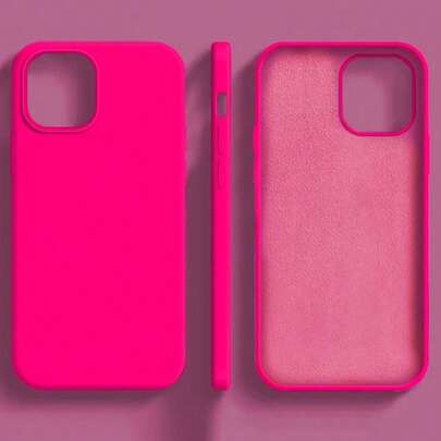 Solid Color Pink Liquid Silicone 1pc Luxury Fluorescent Wireless Charging Phone Case Suitable For IPhone 17 Air 16 15 14 13 12 11 Pro Max Plus Ultra-Thin Shock-Proof Protective Case Spring Gift