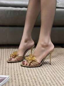 Sirith 女士时尚新款细高跟性感派对和日常穿着别致优雅高跟凉鞋 - 金色 - 查看 8