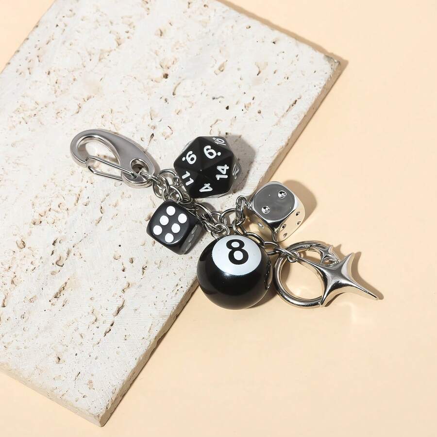 1 Pc Unisex Hand-Made Fortune Dice Keychain Girl Backpack Charm Personalised Y2K Subculture Accessory Pool Ball Pendant Mother's Day Gift