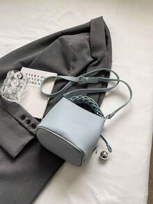 时尚小丑图案PU防水材质，字母图案，金属吊坠装饰，便携式方形包，优雅手提包，商务通勤包，适合工作场合，高端时尚包，适合日常通勤和聚会 - 藍色 - 查看 7