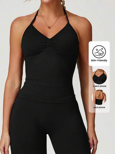 Yefecy Ny Impact Sports Yoga Vest för kvinnor, fitnessyoga-topp, gymkläder, träning, rygglös, scrunch-bh med inbyggda kupor, toppar