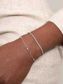 Pulsera minimalista de cadena de plata de ley 925 con circonia cúbica, de estilo casual y elegante, para uso diario de mujeres