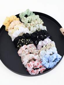 20个彩色雪纺发圈，夏季沙滩婚礼配饰 - 粉色和红色花朵发圈，马尾辫发绳，发圈，发饰，弹性发带，美发家居配饰，发圈，节日，派对 - 彩色黑色20個小圈 - 查看 4