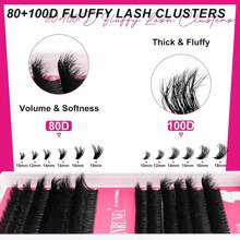 210 Peças Aglomerados de Cílios Fofos 80D 100D Cílios Individuais Curvatura D Aglomerados de Cílios Extensões de Cílios de 10-18 mm Kit de Extensão de Cílios DIY, Cílios Postiços Grossos