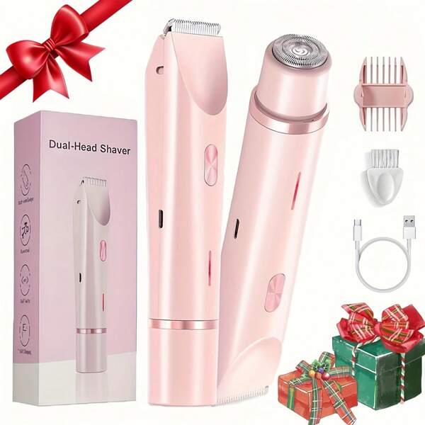 1 Elektrische tondeuse met dubbele kop, geschikt voor vrouwen, lithiumbatterij, oplaadbaar, USB-oplaadbaar, multifunctioneel bikini- en gezichtsscheerapparaat, geschikt voor lichaam, armen en dijen - ideaal cadeau voor nieuwjaar en Valentijnsdag, nauwkeurige trimbeurt | modieus zwart oppervlak | scheermes van roestvrij staal, scheren