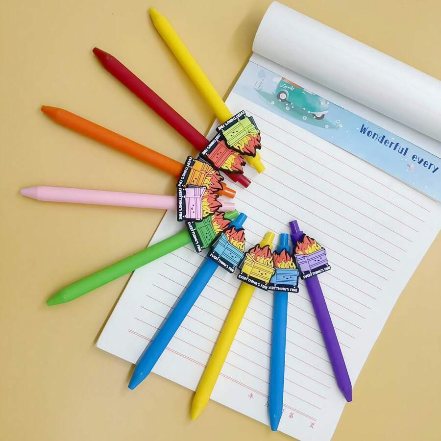 9 Flame Series Ballpoint Pens, Featuring A Variety Of Pen Body Colors, Are Highly Creative, Three-Dimensional And Cute. Cute Stationery, Perfect For Office Work And Study, Can Also Be Given As A Back-To-School Gift