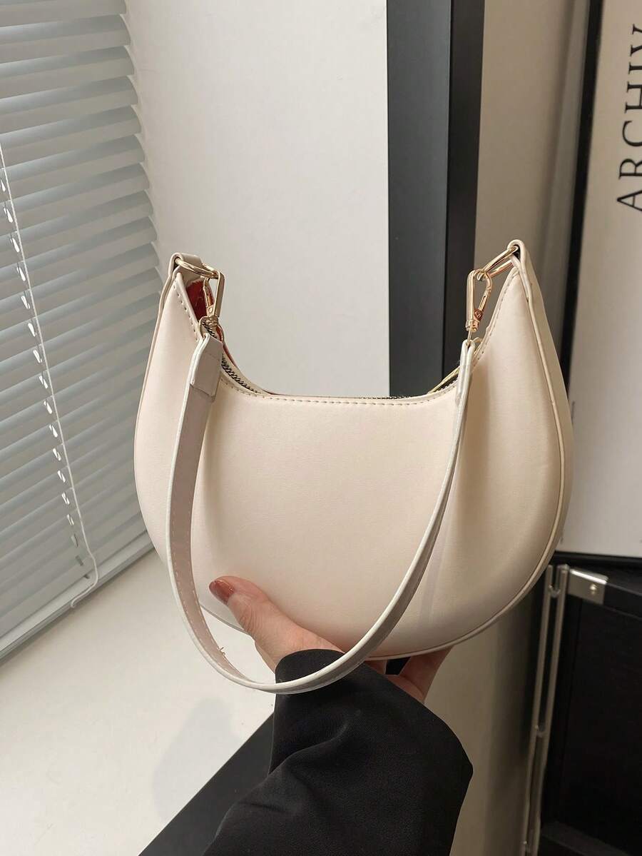 女士时尚休闲通勤单肩包，2024新款法式腋下包，优雅气质 - 白色 - 查看 1