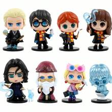 Harry Potter Conjunto de 8 bonecos de ação Harry Potter - Chibi, alunos de Hogwarts e diretor, bonecos colecionáveis - Inclui Harry, Hermione, Ron, Draco, Snape, Luna e Murta - Brinquedos em miniatura do mundo mágico, presentes para fãs e colecionadores