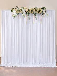 1 件/2 件白色婚礼背景窗帘，白色牛奶丝背景窗帘，白色涤纶摄影背景，适用于婚礼派对仪式舞台装饰、新娘派对、周年派对舞台装饰、淋浴生日派对家庭房间照片背景装饰白色缎面派对窗帘背景装饰、圣诞新年摄影道具