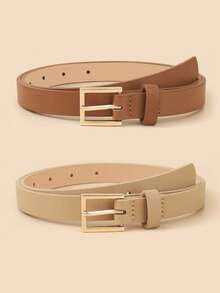 1/2/3/4 件简约时尚方形扣女士腰带，纯色优雅女士正装裤腰带，复古休闲腰带，学院风，适合日常通勤，可作为夏季、秋季、万圣节的礼物 - 彩色 - 查看 9