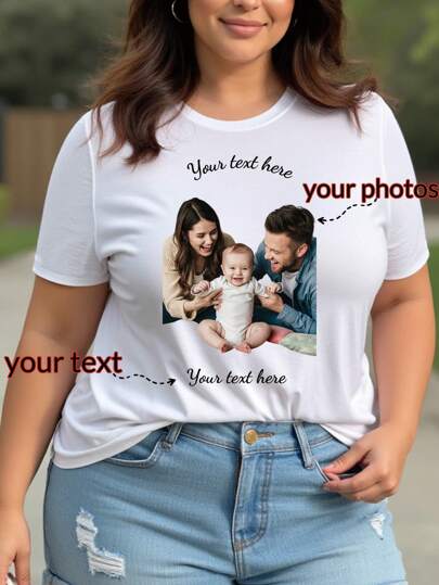 Maßgeschneiderte Damen-Oberteile in Große Größen, Anpassung von Fotos von Freunden/Paar/Haustieren/Geschwistern/Selfies/Familie, Anpassung von Text/Segnungen/Namen, Größe 2XL 3XL 4XL 5XL, maßgeschneiderte T-Shirts, maßgeschneiderte Oberteile