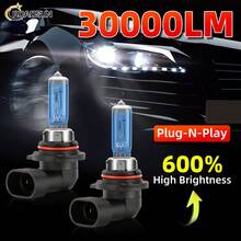 2 件/包 9005/HB3 9006/HB4 H1 H4 H7 H9 H11 H13 9004 9007 5202 30,000LM 超亮汽车大灯，升级卤素灯，远/近光和雾灯泡，6000K 白色持久耐用，即插即用 - 淺藍色 - 查看 2