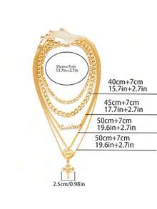 5pcs Retro Multi-Layer Heart Shaped Relief Figure & Cross Pendant Necklace - Gold - View 5