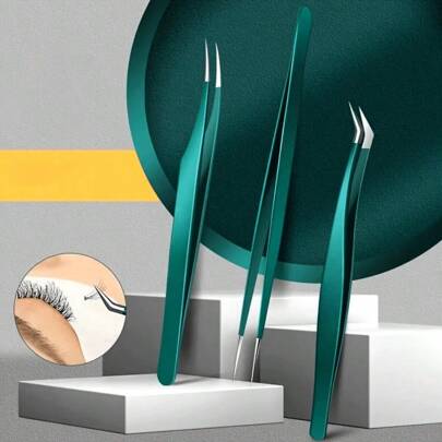 1/2/3pcs Hypoallergenic High Precision Eyelash Extension Tools, Stainless Steel Eyebrow Tweezers Set Makeup Tools For Eyelash Removal Long Lasting Anti Rust And Easy To Clean Perfect, Includes Grafting Tweezers, Golden Feather Clamp, And Dolphin Clamp