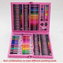 150 pièces Set de peinture pour enfants, Fournitures d'art dans une boîte colorée, Set d'outils de peinture, dessin et écriture, comprenant des pinceaux, crayons, stylos aquarelle, crayons de couleur, ciseaux, règle, jouets de dessin Montessori, cadeau scolaire, anniversaire, Noël, Halloween, Pâques, Thanksgiving