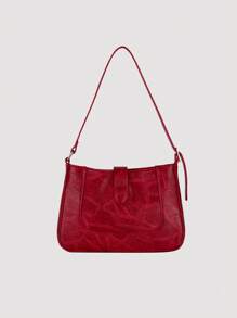 Bolsa de Ombro Minimalista Elegante de Couro PU Retrô de Cor Sólida para Mulheres, Nova Bolsa Feminina de Moda Debaixo do Braço com Decoração Metálica, Bolsa Transversal Acolchoada Borgonha Adequada para Transporte Diário, Encontros Casuais, Compras, Presente no Dia dos Namorados