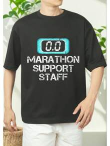 Vintage Marathon Support Staff Pattern Men'S And Women'S T-Shirt, Round Neck, Short Sleeve, Retro Style, Machine Washable, Suitable For Sports And Leisure Wear, Sports And Leisure Wear Retro Pattern Shirt Durable Printing - Black - View 6