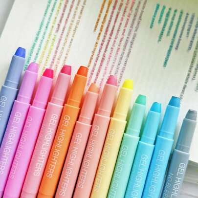 12pcs Pastel Gel Highlighters, Pastel Colors, 12 Packs, Non Bleeding Highlighters, All Paper Highlighters, Gel Pen Highlighter School Supplies, Back To School
