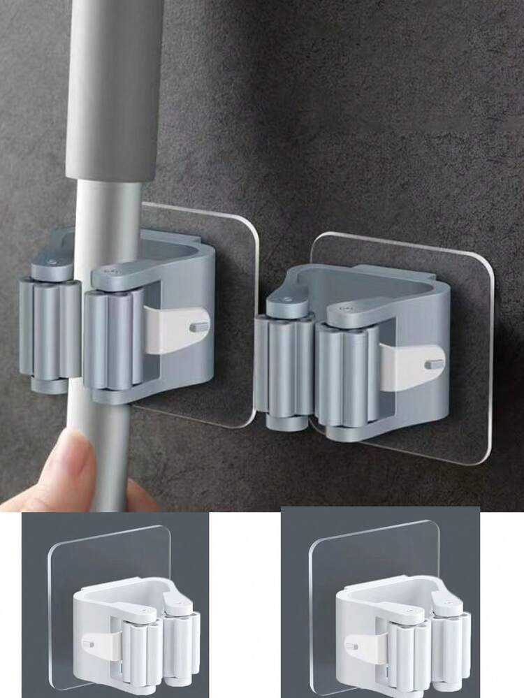 马桶无孔拖把夹、浴缸尾墙夹、醉汉风格雨伞架、自粘式扫帚和拖把架，非常适合放置坚固的塑料挂钩，适用于家庭和浴室、返校用品、浴室配件 - 彩色 - 查看 5