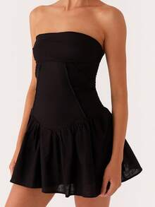 Women Corset Tube Dress Summer Casual Solid Color Tie Up Backless Mini Dress For Cocktail Party Beach Streetwear - 黑色 - 查看 2
