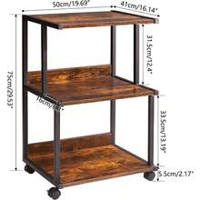 Printer Stand With Storage Shelf,3 Tier Printer Table With Wheels,Printer Cart For Home Office Organization, Rolling Cart Stand For Heat Press Microwave And Mini Fridge TPS001H - Rustic Brown - View 2