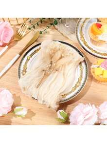 仿珍珠裝飾桌旗、婚禮白色珍珠薄紗桌巾、婚禮拱門裝飾、接待處新娘派對、派對裝飾、椅子緞帶、活動背景牆裝飾、婚禮裝飾、家庭聚會裝飾 - 彩色 - 查看 10