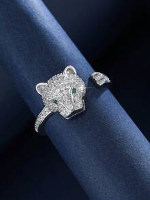 1 件欧美凶猛豹头开口戒指，18K 镀金铜镶嵌锆石首饰 - 金色 - 查看 7