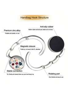 1 件装桌上手提包挂钩，折叠钱包挂钩，便携式餐厅酒吧桌包架，独特礼物，复古蝴蝶花卉 - 彩色 - 查看 5