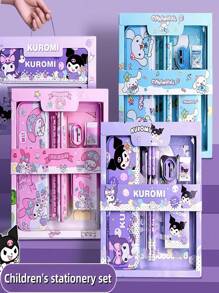 Sanrio 1pc Sanrio Stationery Gift Box Set, School Supplies For Boys & Girls, Includes Pencils, Eraser, Crayons, Sharpener, Kuromi, Perfect Birthday Gift For Kids, High-Quality Gift Box Packaging,Back To School,School Supplies