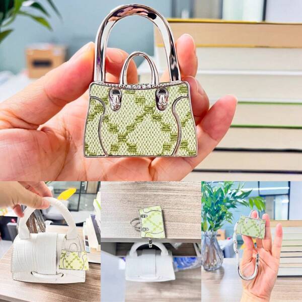 Ganchos plegables y portátiles para pintura de paisaje, colgador de bolso con trébol de cuatro hojas de cristal, manualidades