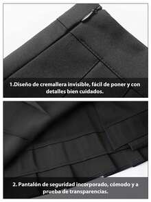 Falda plisada corta para mujer, falda mini de talle alto, falda con pliegues y cierre de cremallera,falda elegante casual de primavera/verano, falda de cintura alta para uso diario - Negro - Ver 7