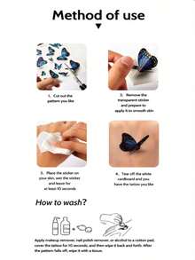 5pcs Black Body Art Temporary Tattoos, Waterproof & Sweatproof, & , Unique Designs For Valentine's Day, Easy To Apply & Remove, Includes Black Butterfly, Colorful Flowers, Leaves