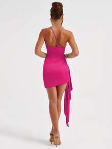 1pc Women's Sexy Backless Frill Trim Bodycon Dress, Suitable For Bars, Parties, Vacations, Fashion Fitted Sleeveless Cocktail Dress, European And American Cross-Border New Style Party Summer Elegant - Hot Pink - View 2