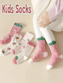 10 đôi tất cotton dài đến bắp chân họa tiết dâu tây và hoa cho bé gái, tất thường ngày thoáng khí thoải mái cho mọi mùa - Nhiều màu - Xem 2