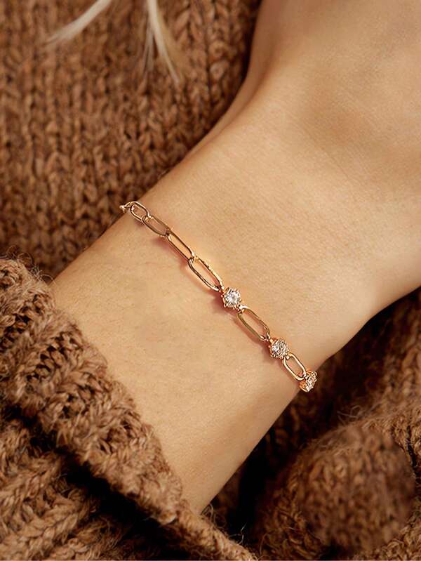 1 Stück schlichtes und elegantes Armband aus geometrischer Hohlkette aus S925er Sterlingsilber mit Zirkonia-Einlage für Damen, vielseitige Alltagskleidung für den Weg zur Arbeit, Urlaub und als Geschenk