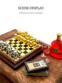 1 Set Doll House Mini International Chess Set With Metal Pieces, Non-Magnetic, Suitable For 1:6 1:12 Scale Miniature Dollhouse Living Room/Study Decor (Assorted) - Multicolor - View 4