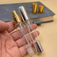 2pcs 0.34oz Dual-Use Perfume Spray Bottles With Roller Ball - Transparent Glass, Easy To Fill And Portable, Suitable For Travel And Office Essentials, Contains Fragrance And Skincare Spray|   Travel Accessories|   Reusable Sprayer Set - Gold - View 4