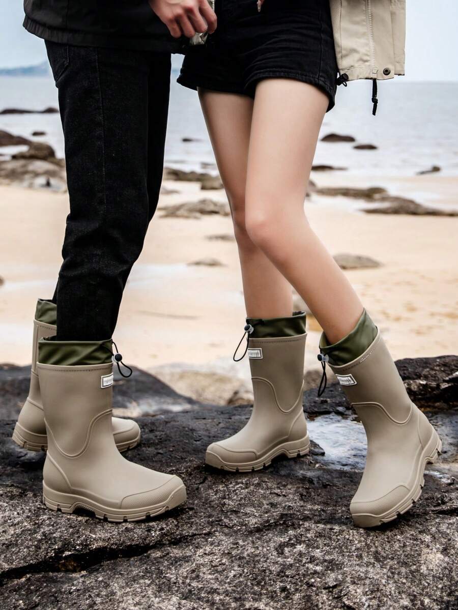 情侣防水中筒雨靴，男女通用防滑厚底厨房防水鞋，可调节脚踝