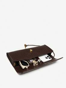 Túi xách cầm tay SIA nữ Retro Minimalist dệt họa tiết Angora đỏ cổ điển có khóa gập dung tích lớn, Túi đeo vai, Thích hợp cho sự kiện trang trọng, Mặc hàng ngày - màu nâu - Xem 5