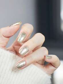 REALCHIC 10毫升/瓶 香槟金闪亮铂金亮片水性指甲油，快干，持久，可撕除，婚礼美甲，适合女性和女孩，美甲沙龙专业使用，春夏美甲 - 香檳色 - 查看 4