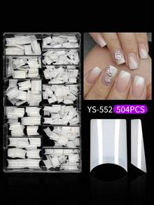504 piezas/Caja Pegatinas de uñas cuadradas cortas, Uñas postizas transparentes de media aplicación, Pegatinas de uñas artificiales francesas, Adecuadas para extensión de uñas acrílicas, Incluye herramienta aplicadora de uñas, Suministros de arte de uñas - Multicolor - Ver 8