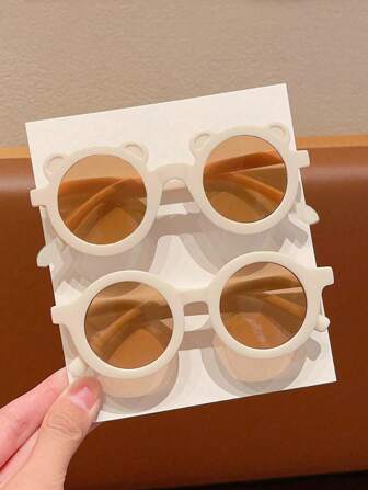 2 件装婴儿男孩女孩可爱时尚圆形儿童时尚眼镜，仅展示卡片，不发货