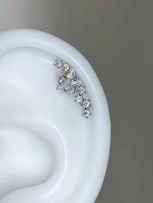 1pc Sparkling Stainless Steel Stud Earrings For Women, Elegant For Daily Wear And Parties, Flat Screw Design For Sleeping Without Removing