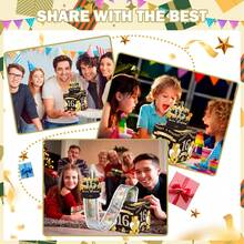 FZZ 16/18/21/30-70岁生日钱礼盒，可拉出现金，生日快乐钱礼盒，可拉出现金，惊喜生日礼物创意DIY套装，用于生日派对装饰 - 黑金 - 查看 5