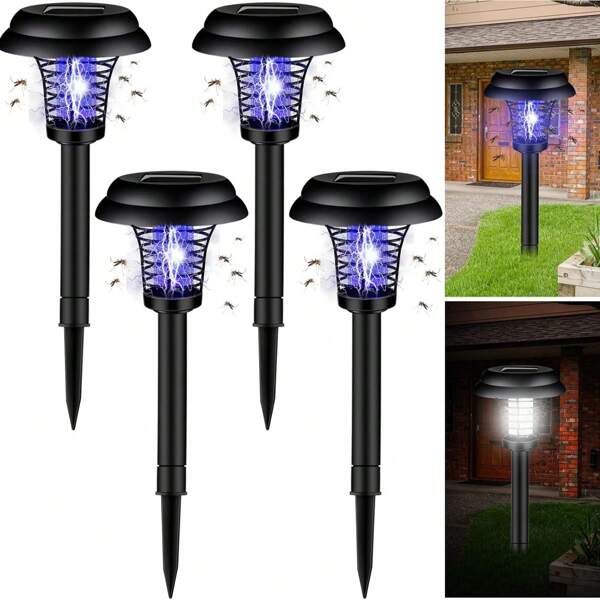 1PC/2pcs Solar Mosquito Killer With Waterproof Function - Outdoor Mosquito Repeller And Lighting Lamp. Suitable For Indoor And Outdoor Gardens, Patios. Features Purple And White Lights.