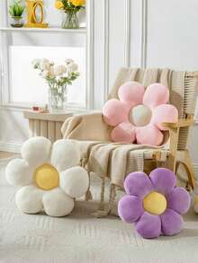 Flower Shaped Decorative Throw Pillow, 6 Petals, Soft & Comfortable Seat Cushion, Suitable For Home Decor And Outdoor Travel In Spring & Summer - White Powder Core - View 2