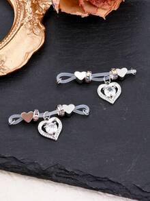 吊坠假乳头穿孔粉色心形假乳头环硅胶无痛假乳头环 Y2K 乳头环奶嘴心形 CZ 蝴蝶结身体穿孔首饰派对女士礼物 - 粉紅色和白色 - 查看 5