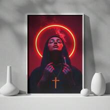 1 Pc Canvas Painting,Neon Halo, Smoke, Cross Necklace, Tattoos,Wood Framed Painting (1) Thickness 2.5 Cm/ 1 Inch-Home Decoration For All Occasions,Ideal New Year, Valentine's Day,Thanksgiving,Easter,Christmas Gift,Room Decoration Aesthetic,Wall Decoration Art,Perfect Gift,Autumn And Winter Wall Decoration,Living Room Decoration, Bedroom Decoration, Kitchen Decoration, Entry Decoration, Bathroom Decoration, Direct Wall Painting, High Quality Wall Painting Poster,Modern Home Decoration Stretched And Framed Ready To Hang - Black - View 7